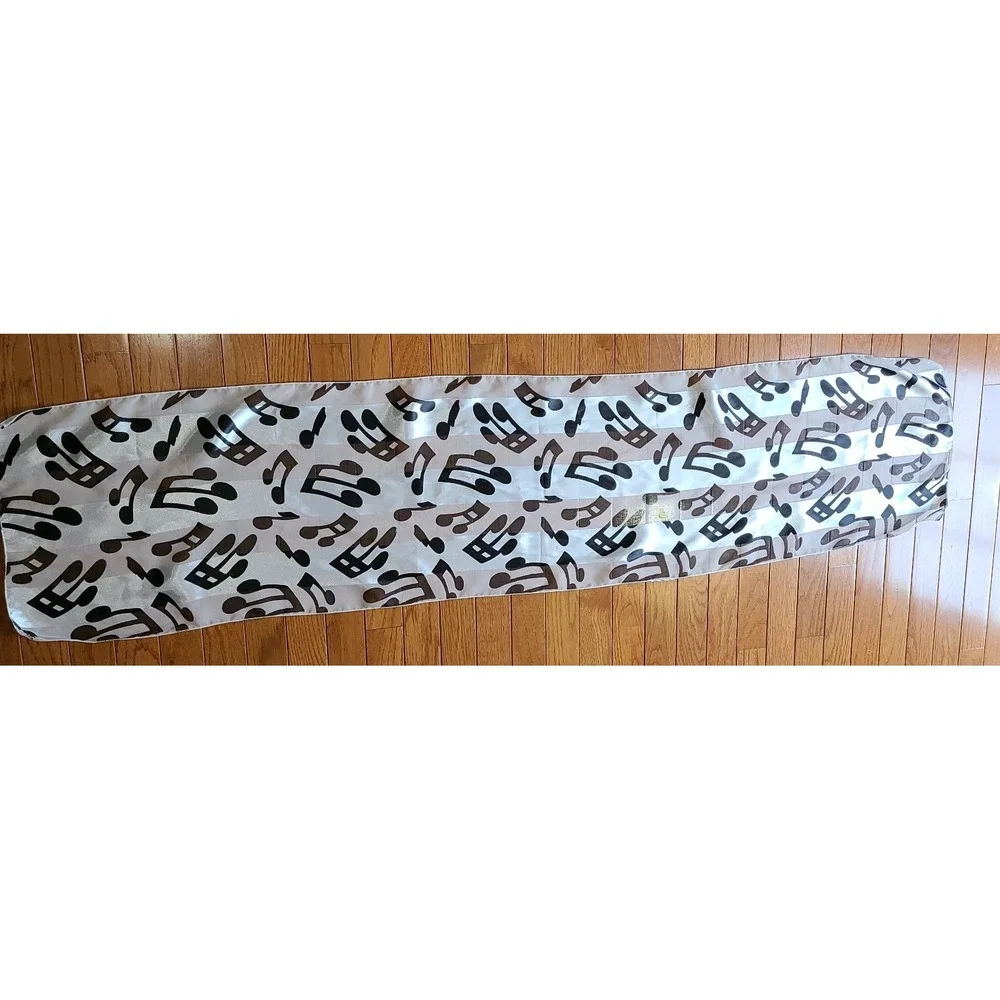 Rectangle Scarf Music Notes Print White Black Sheer Lightweight Women 60x13